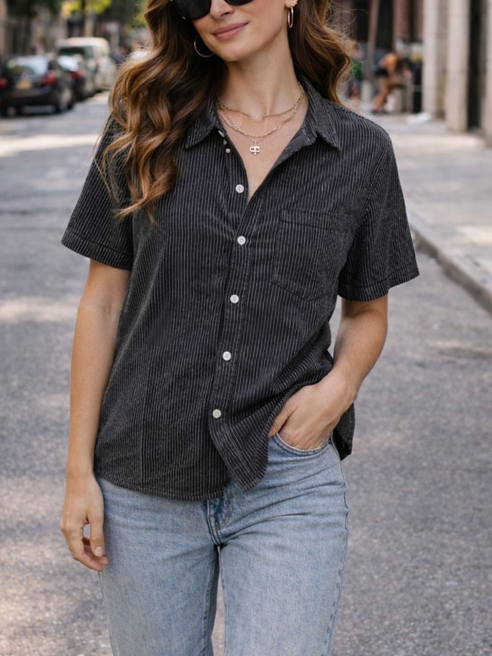 Alter Brooklyn Striped Button Down Shirt | Short Sleeve Black White | Size XL - Picture 1 of 4